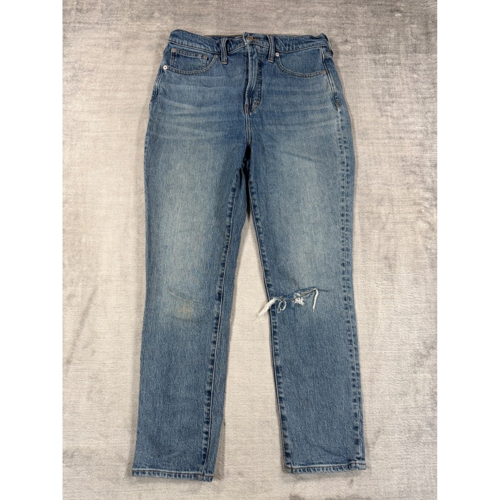 Madewell The Perfect Vintage Jean Women 28 Blue Distressed Straight High Rise
